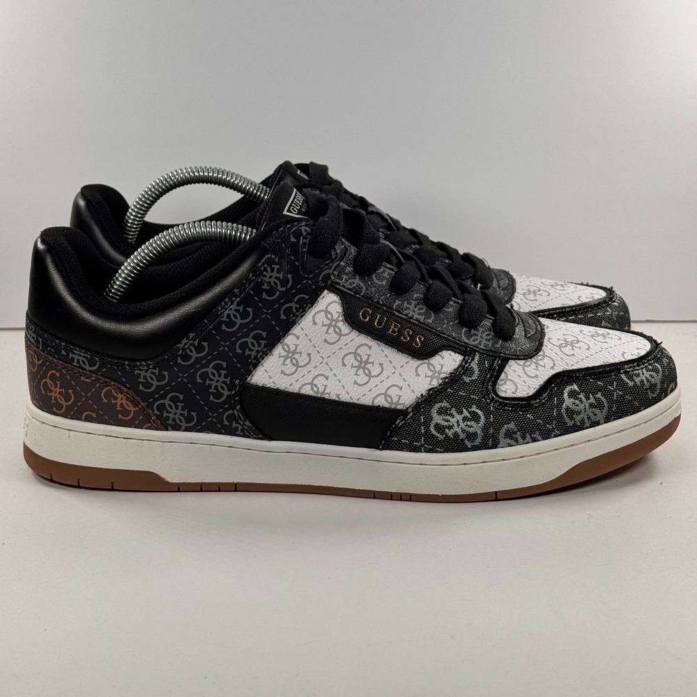 Guess Mens Tirry Monogram Low Top Sneakers Black White Brown GMTIRRY 10.5